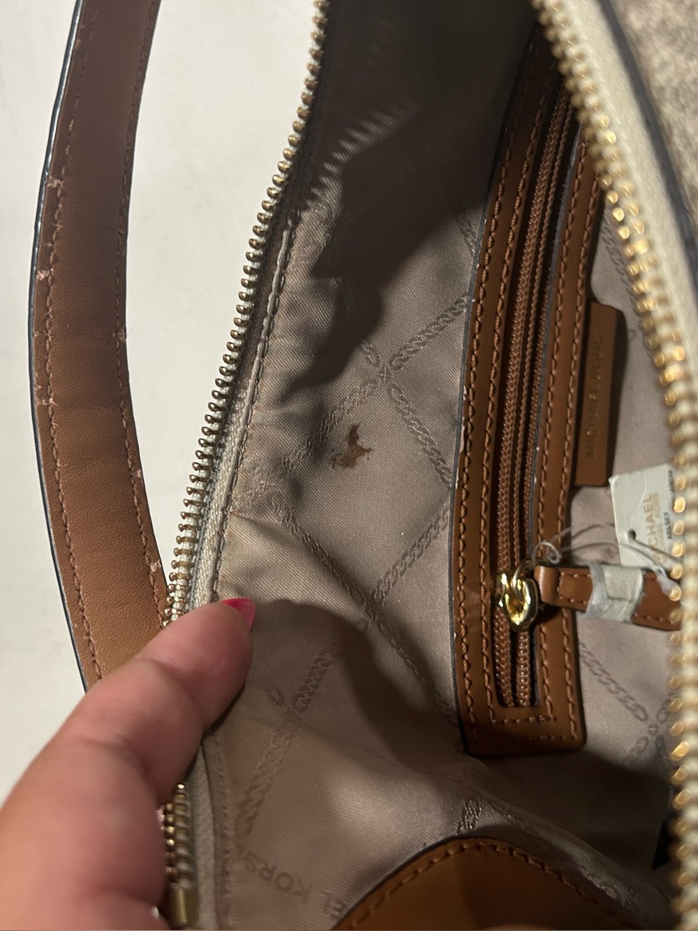Michael Kors Beige Monogram Shoulder Bag with Tan Trim - Picture 7 of 7